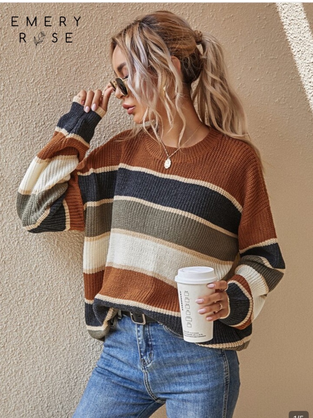 Drop Shoulder Fall Colorblock Sweater